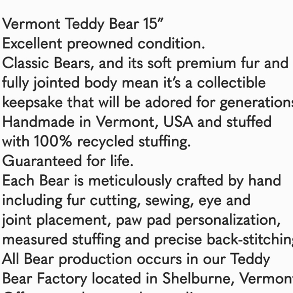 The Vermont Teddy Bear Company, 15" Brown Jointed Plush Stuffed Teddy Bear - Picture 8 of 8